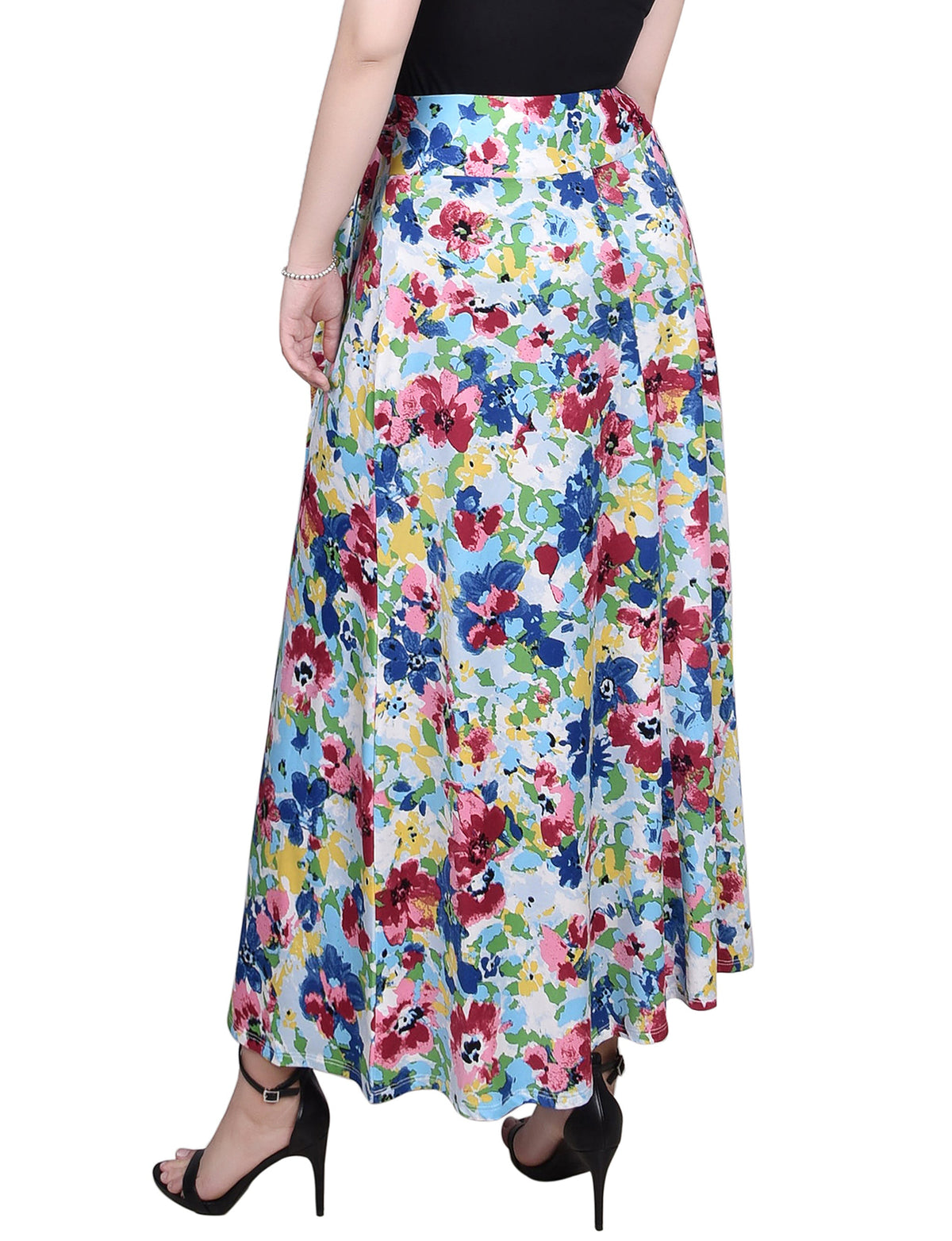 Dressbarn Best Seller | Pink Blue Flowers Maxi Skirt With Sash Waist Tie