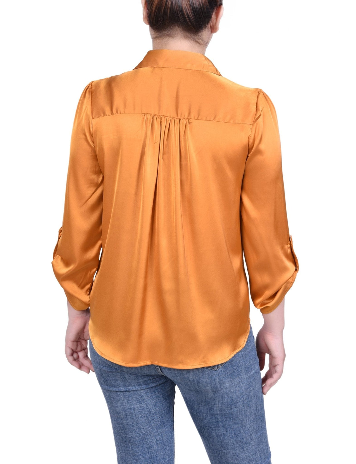 Dressbarn Recommended | Tabbed Long Sleeve Satin Blouse - Petite