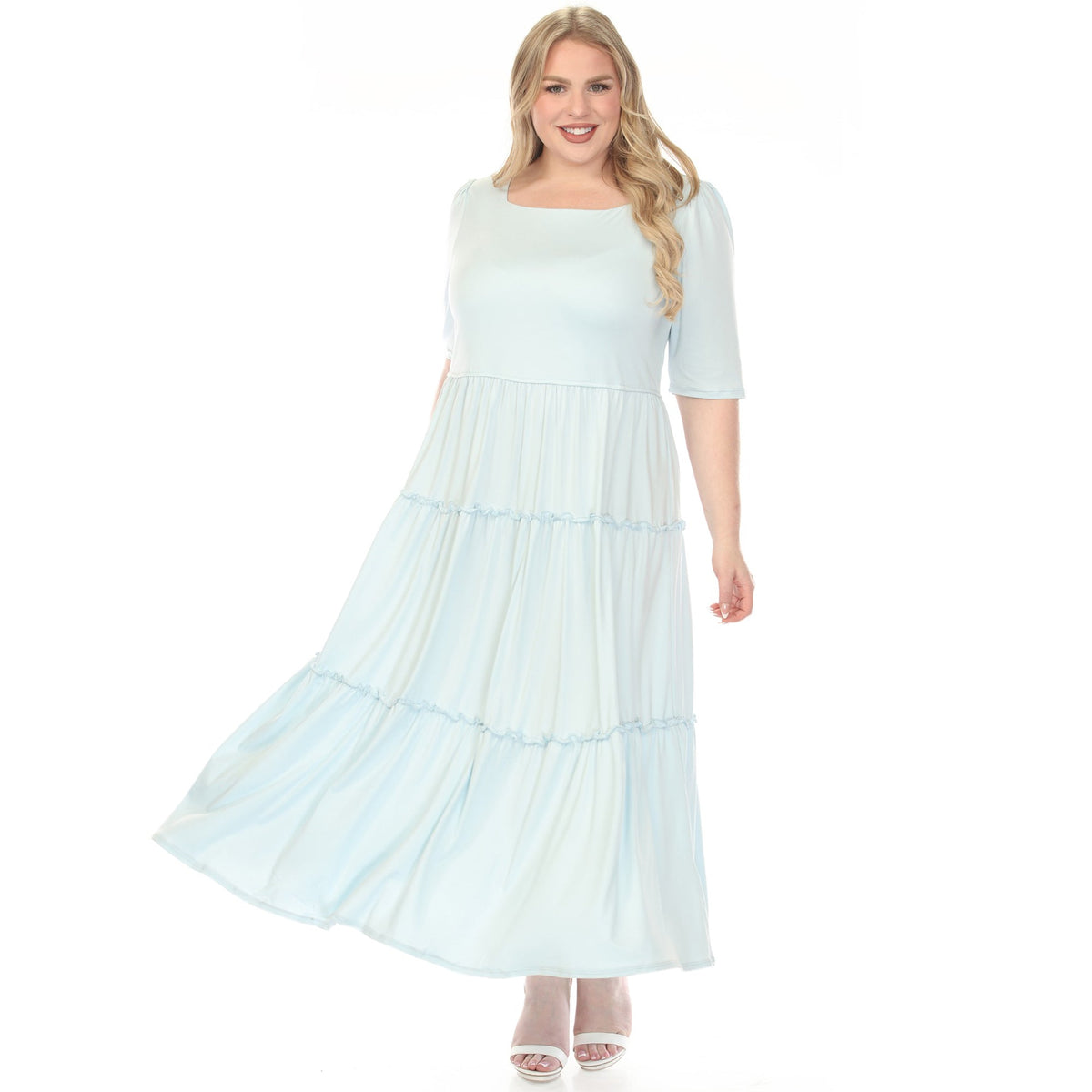 Dressbarn Featured | Women's Square Neck Short Sleeve Tiered Dress - Dusty Blue - Plus
