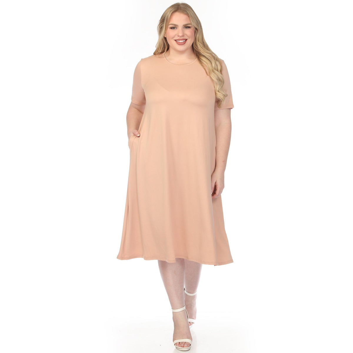 Dressbarn Popular | Women's Crew Neck T-Shirt Dress - Rose Gold - Plus