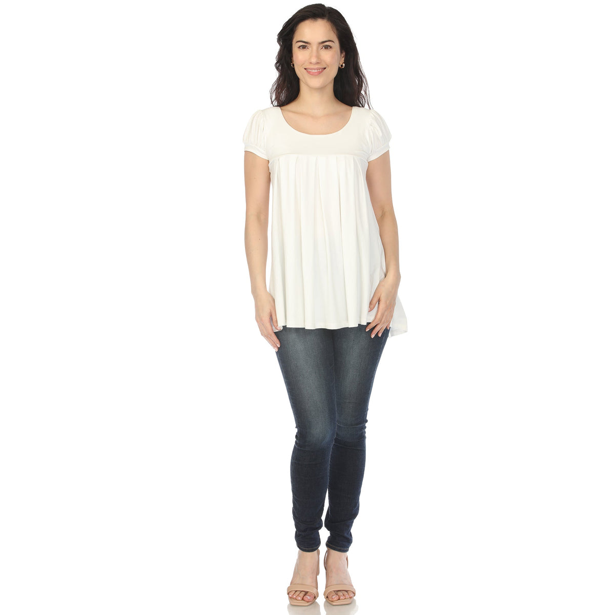 Dressbarn Trending | Women's Cap Sleeve Pleated Top - Off-White