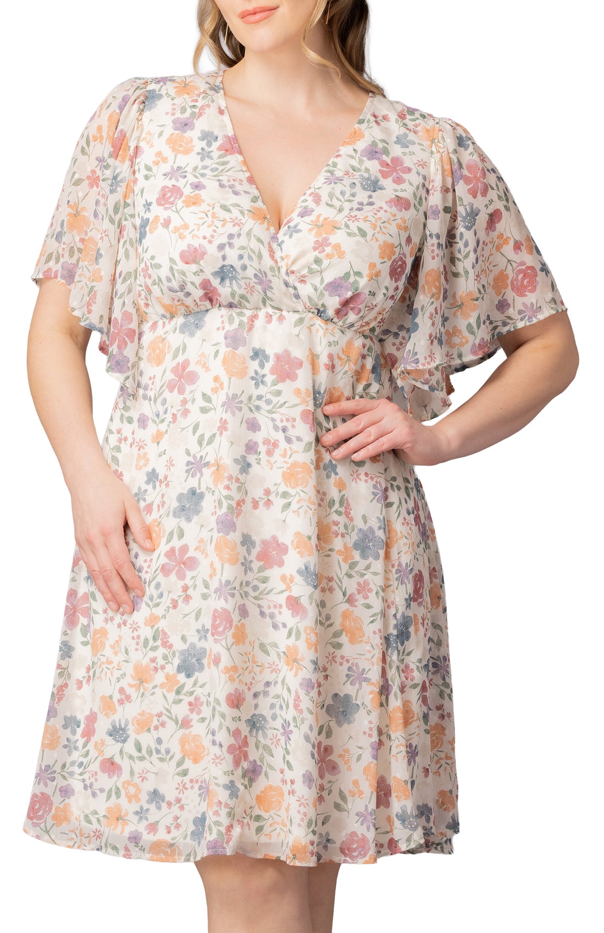 Dressbarn Featured | Florence Flutter Sleeve Dress - Pale Blossoms - Plus
