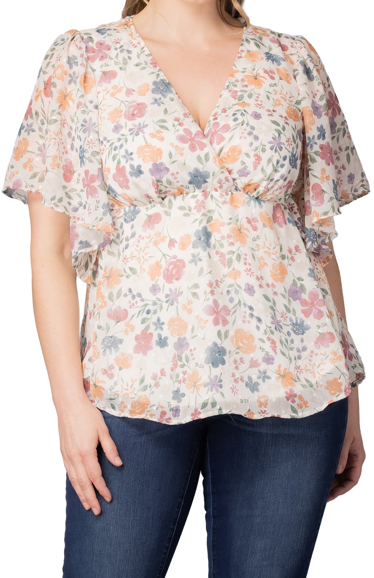 Dressbarn Popular | Seaside Serenade Top - Pale Blossoms - Plus