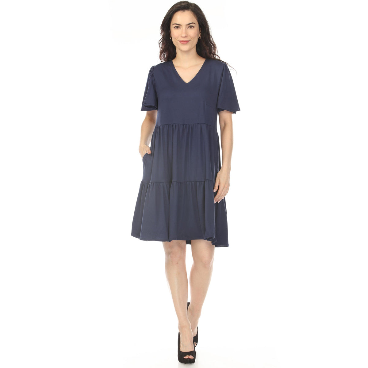 Dressbarn Trending | Women's V-Neck Short Sleeve Dress - Navy