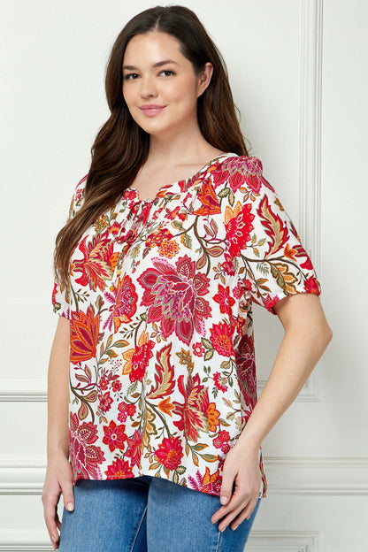 Dressbarn Best Seller | Short Sleeve Beaded Tie Neck Mandarin Collar Blouse in Ivory - Plus