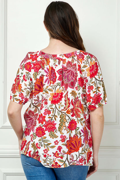 Dressbarn Best Seller | Short Sleeve Beaded Tie Neck Mandarin Collar Blouse in Ivory - Plus