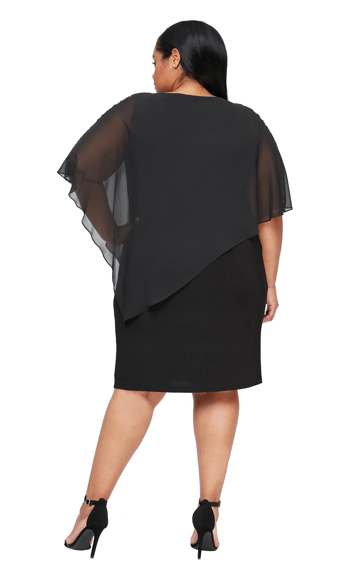 Dressbarn Recommended | Jersey Sheath Dress with Asymmetric Chiffon Capelet  - Black - Plus