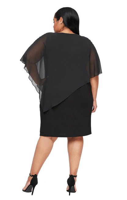 Dressbarn Recommended | Jersey Sheath Dress with Asymmetric Chiffon Capelet  - Black - Plus
