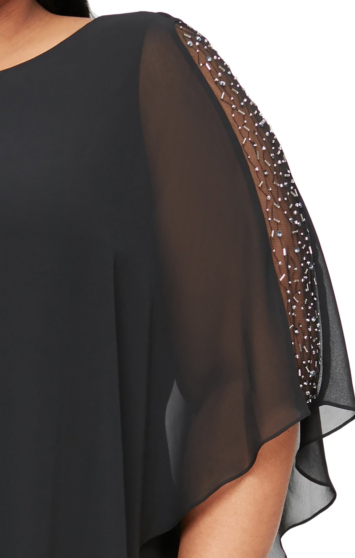Dressbarn Recommended | Jersey Sheath Dress with Asymmetric Chiffon Capelet  - Black - Plus