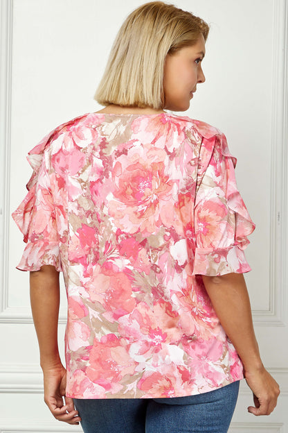 Dressbarn Best Seller | Ruffle Cold Shoulder Scoop Neck Blouse - Plus - Pink