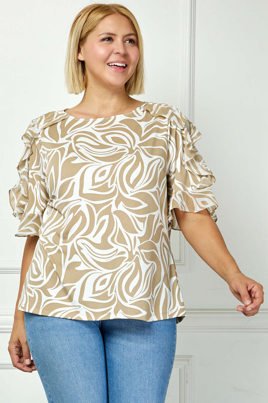 Dressbarn Recommended | Ruffle Cold Shoulder Scoop Neck Blouse - Plus - Beige