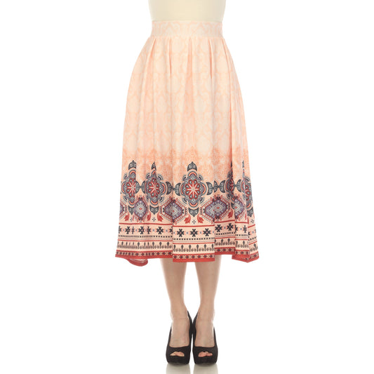 Dressbarn Premium | Orange Pleated Skirt with Border Prints