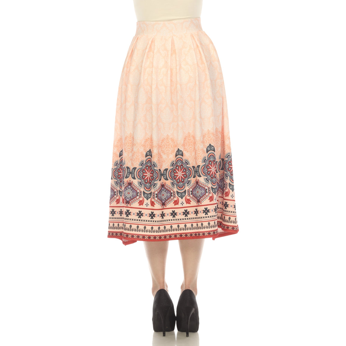 Dressbarn Premium | Orange Pleated Skirt with Border Prints