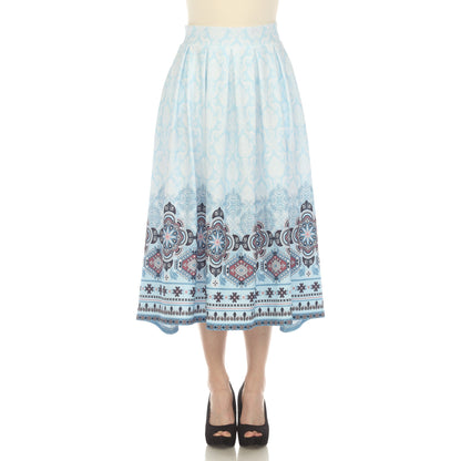 Dressbarn Popular | Blue Pleated Skirt with Border Prints