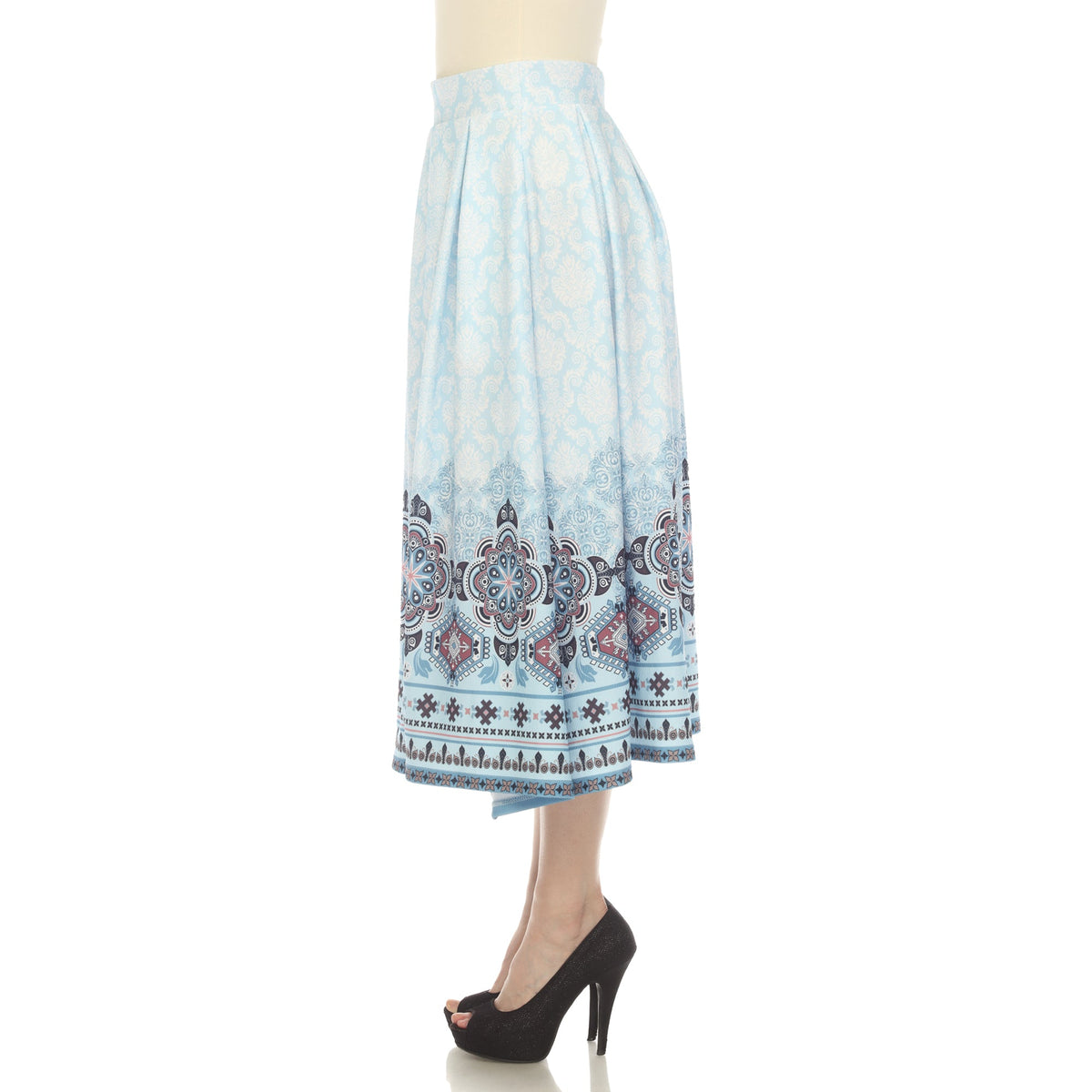 Dressbarn Popular | Blue Pleated Skirt with Border Prints
