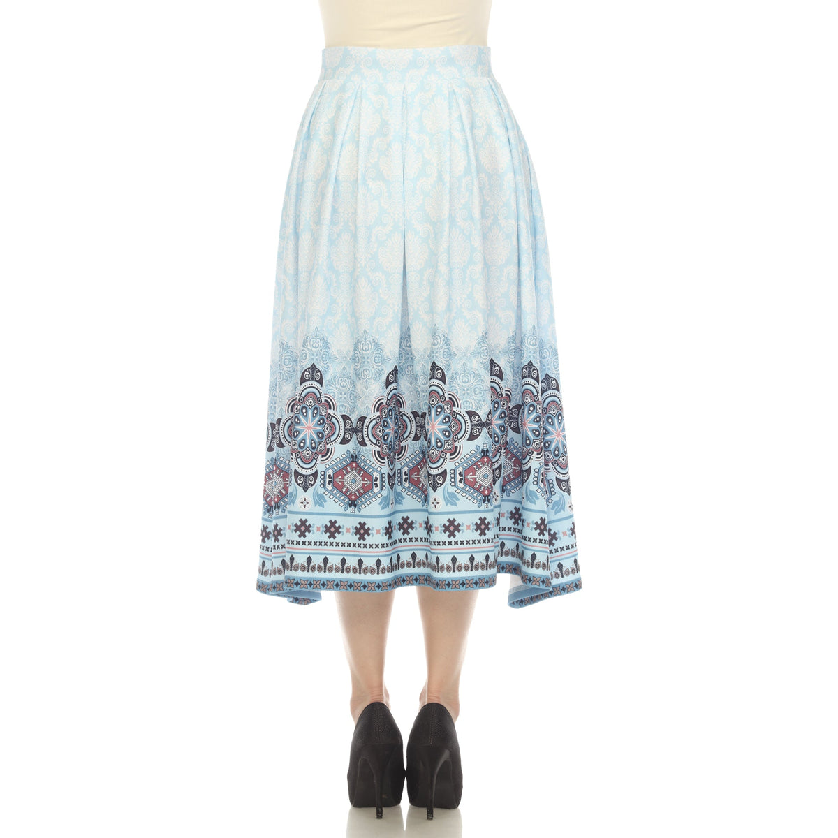 Dressbarn Popular | Blue Pleated Skirt with Border Prints