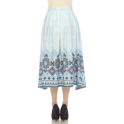 Dressbarn Popular | Blue Pleated Skirt with Border Prints