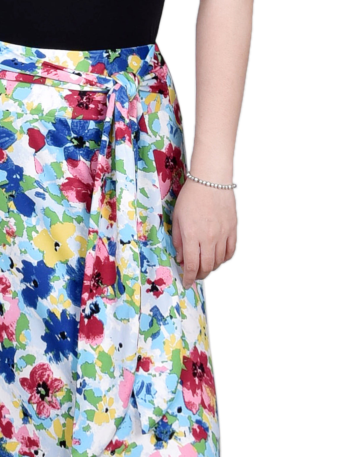 Dressbarn Best Seller | Pink Blue Flowers Maxi Skirt With Sash Waist Tie