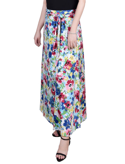 Dressbarn Best Seller | Pink Blue Flowers Maxi Skirt With Sash Waist Tie