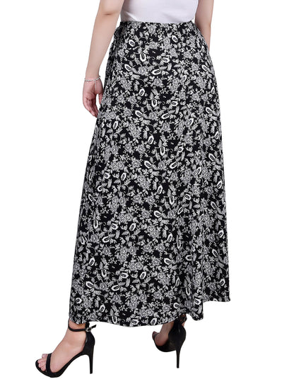 Dressbarn Recommended | Black White Grey Floral Maxi Skirt With Sash Waist Tie