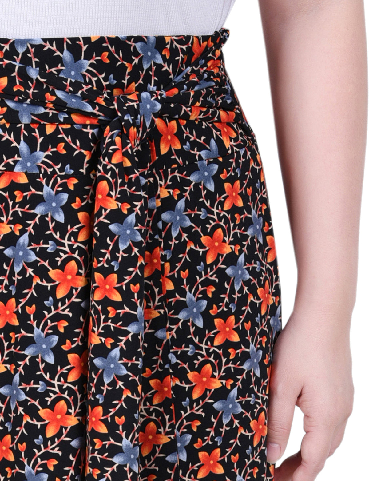 Dressbarn New | Black Orange Floral Maxi Skirt With Sash Waist Tie