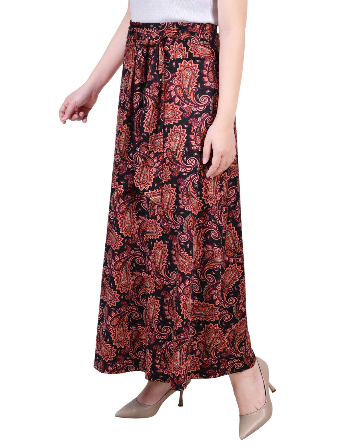 Dressbarn Featured | Black Wine Paisley Maxi Skirt With Sash Waist Tie