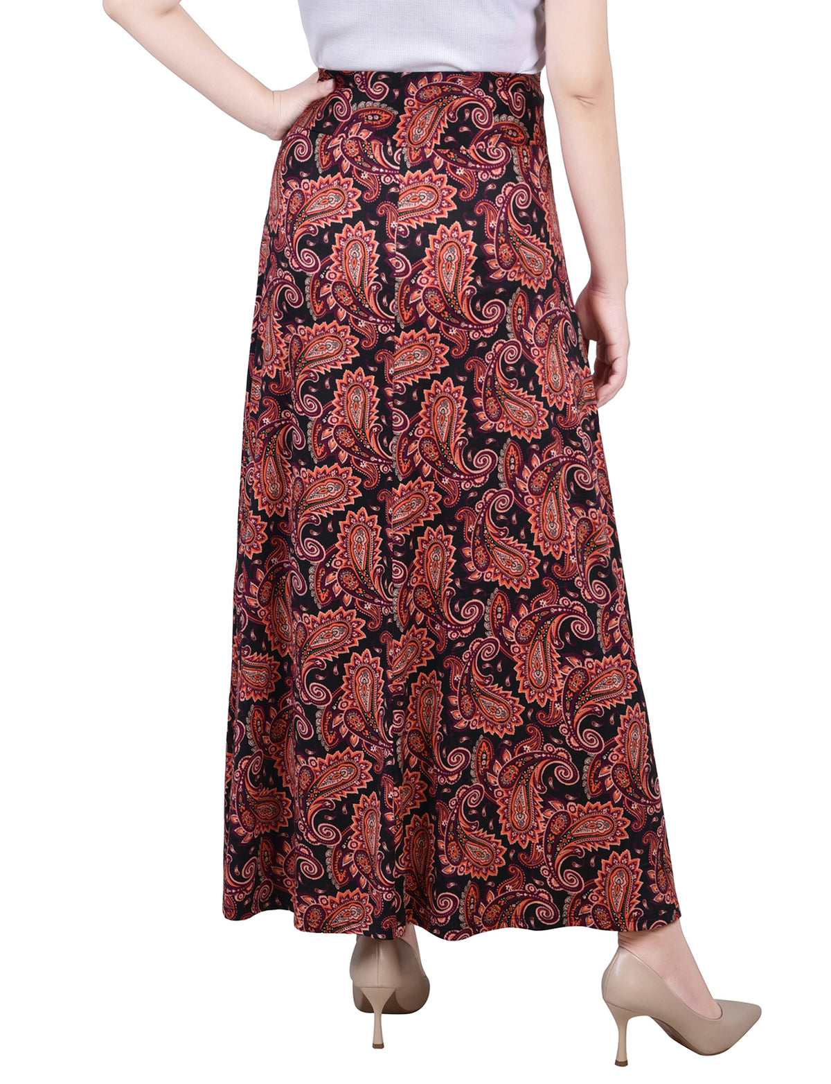 Dressbarn Featured | Black Wine Paisley Maxi Skirt With Sash Waist Tie