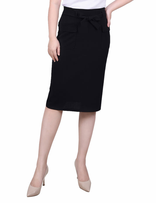 Dressbarn Popular | Black Slim Belted Scuba Crepe Skirt