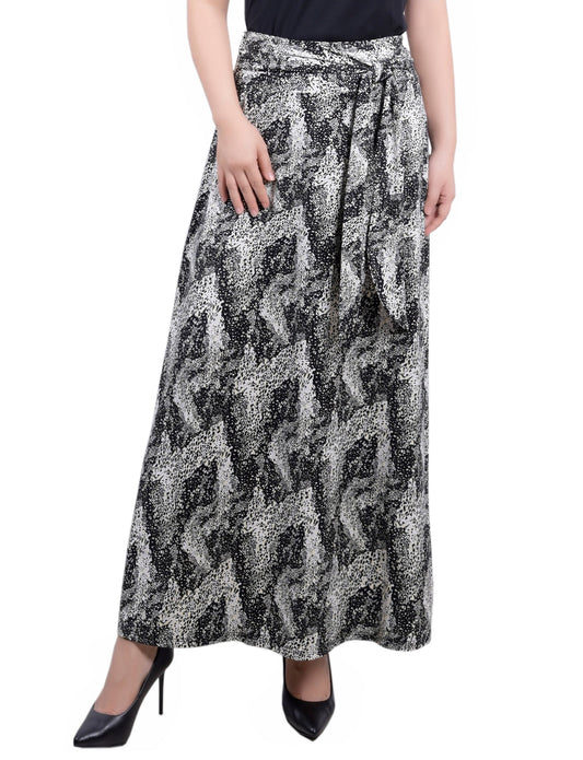 Dressbarn Premium | Black Yellow Animal Maxi Skirt With Sash Waist Tie