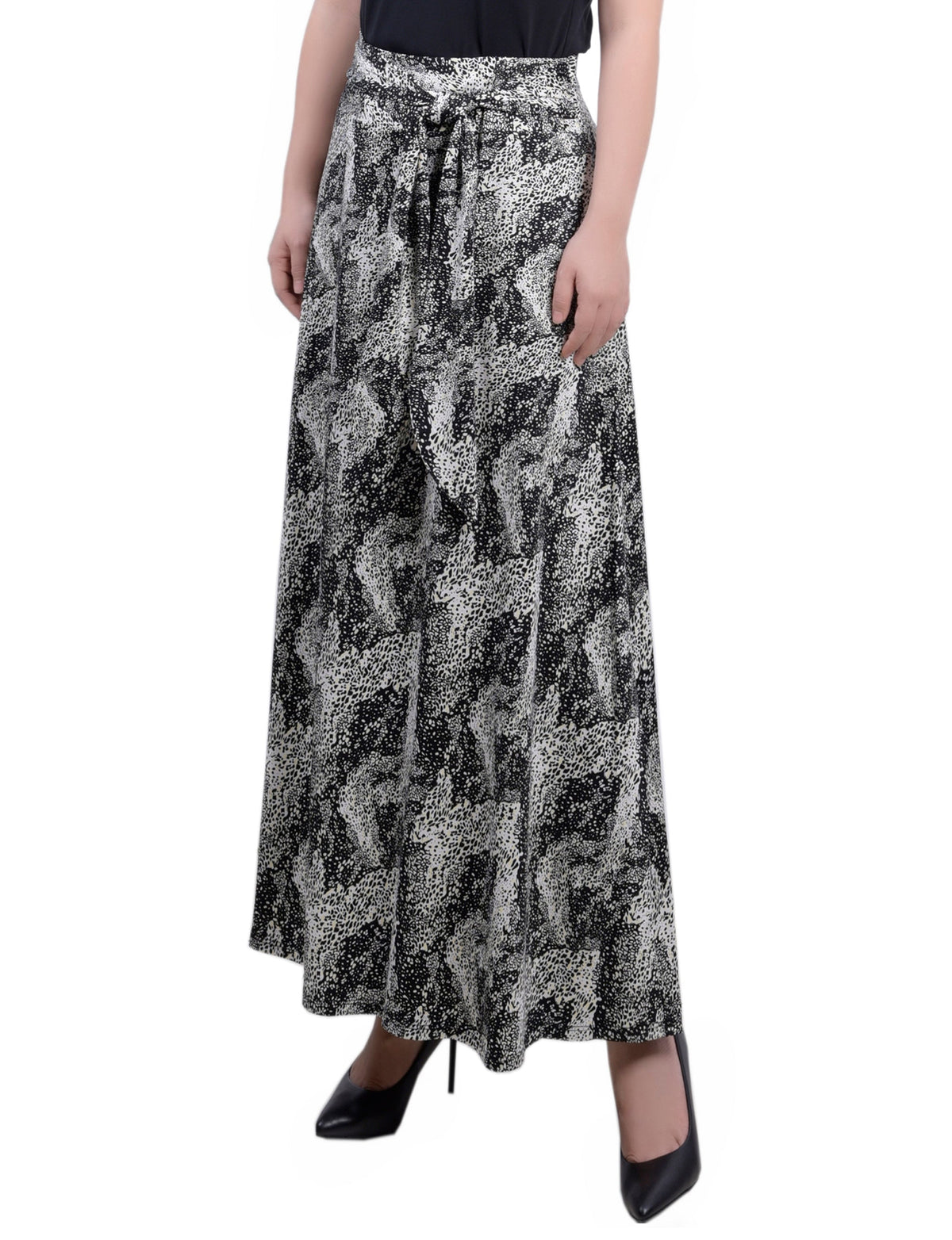 Dressbarn Premium | Black Yellow Animal Maxi Skirt With Sash Waist Tie