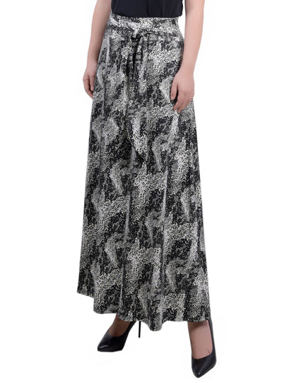 Dressbarn Premium | Black Yellow Animal Maxi Skirt With Sash Waist Tie
