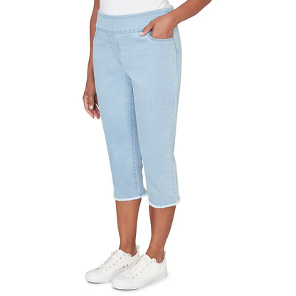 Dressbarn Best Seller | Alfred Dunner Super Stretch Denim Fringe Capri Pant- Petite