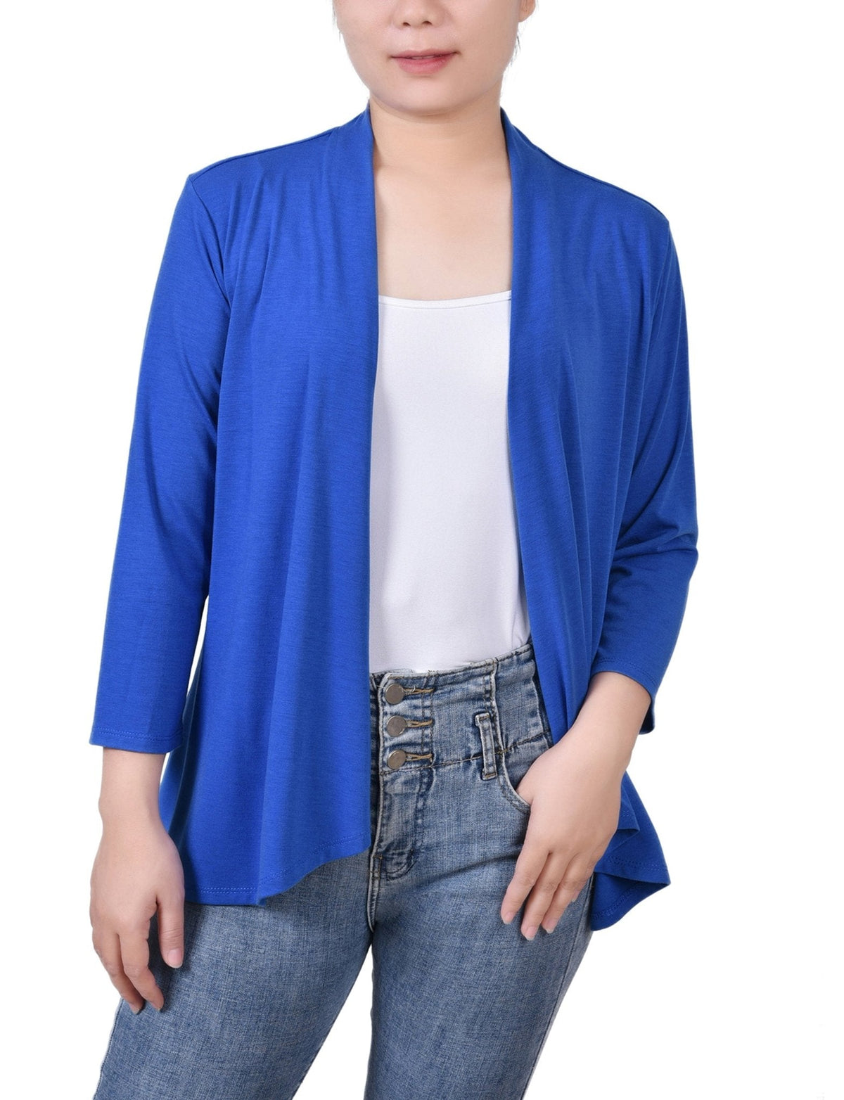 Dressbarn New | Nautical Blue Solid 3/4 Sleeve Cardigan