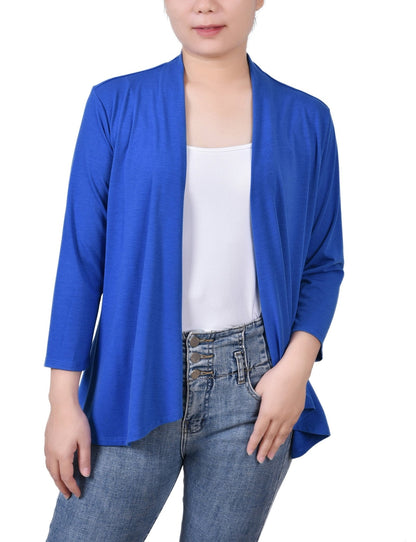Dressbarn New | Nautical Blue Solid 3/4 Sleeve Cardigan