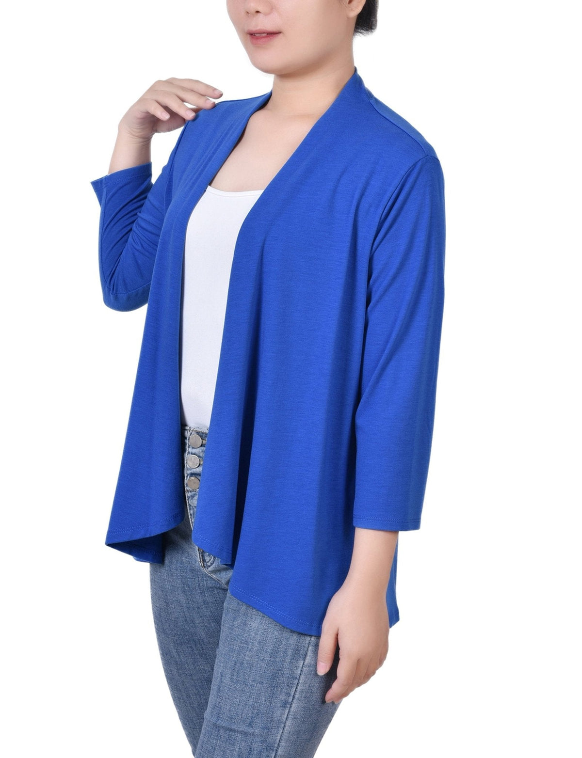 Dressbarn New | Nautical Blue Solid 3/4 Sleeve Cardigan