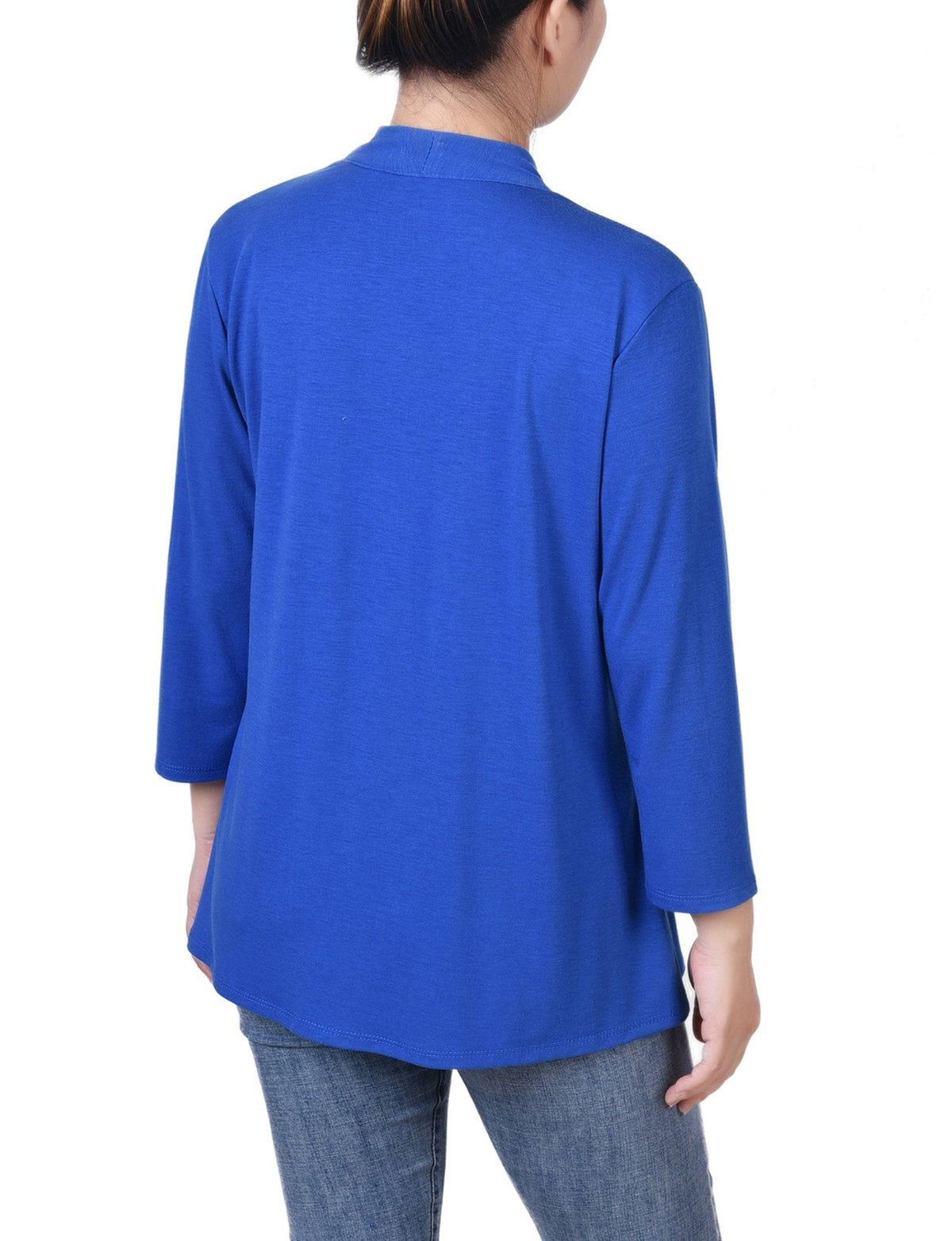 Dressbarn New | Nautical Blue Solid 3/4 Sleeve Cardigan