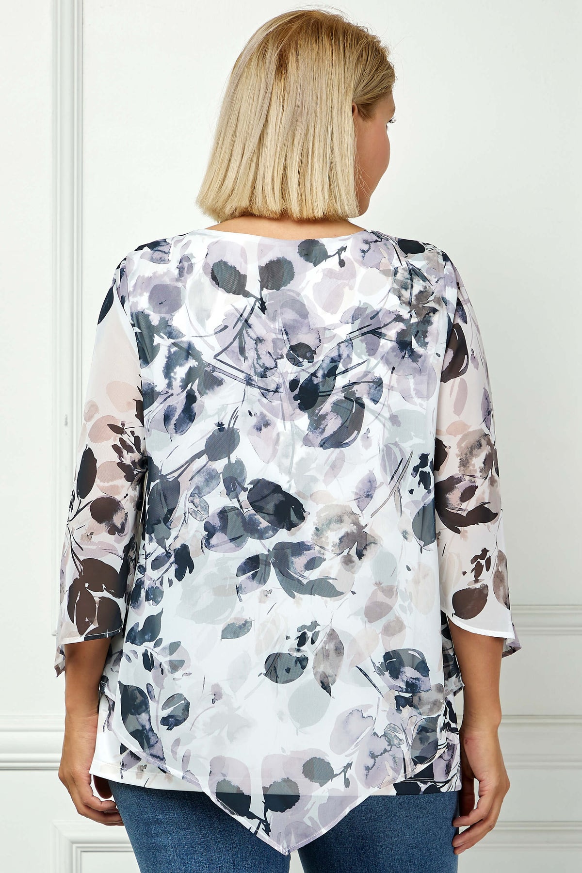 Dressbarn Trending | Hanky Hem Poncho V-Neck Blouse with Necklace - Plus - Gray
