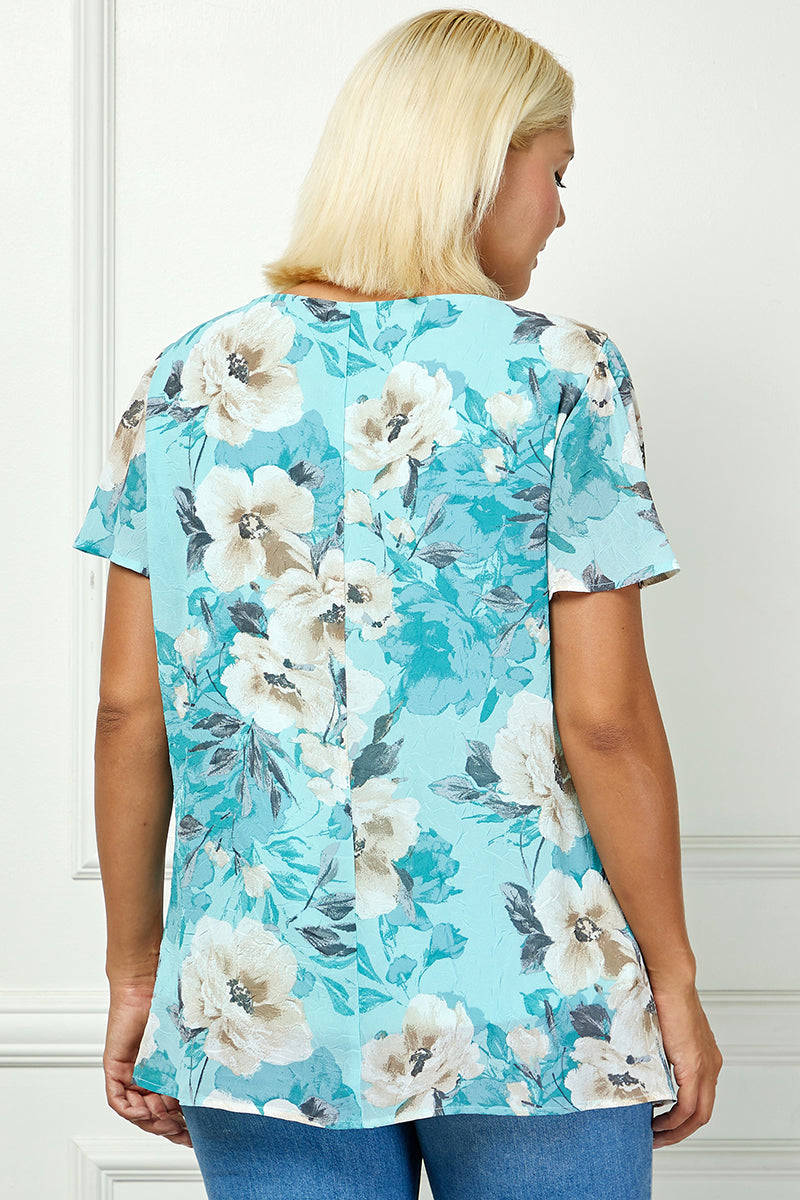 Dressbarn Recommended | Flutter Sleeve Cutout Neck Pleat Blouse - Plus - Sage