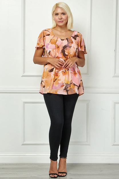 Dressbarn Featured | Flutter Sleeve Cutout Neck Pleat Blouse - Plus - Peach