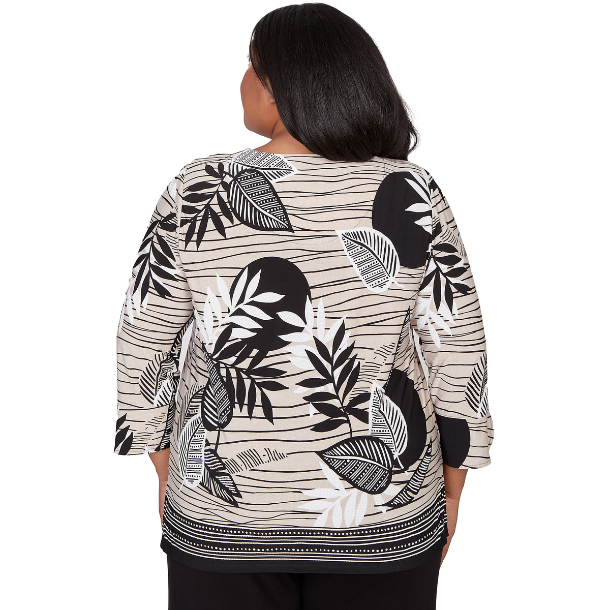 Dressbarn Premium | Alfred Dunner Tropical Leaf Border Print Split Neck Top, Plus