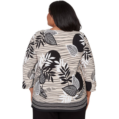 Dressbarn Premium | Alfred Dunner Tropical Leaf Border Print Split Neck Top, Plus