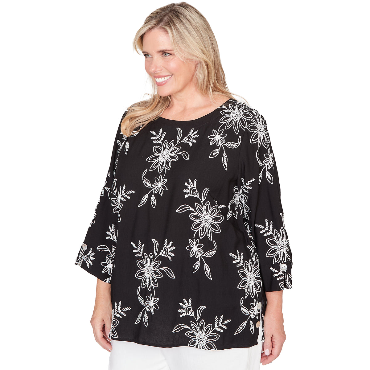 Dressbarn New | Alfred Dunner Tossed Floral Embroidered Top, Plus