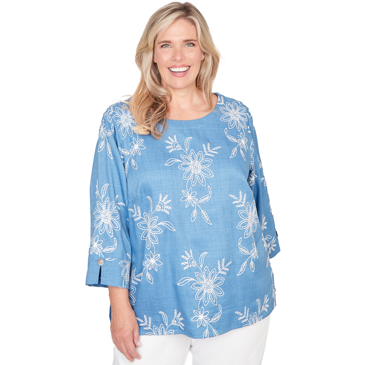 Dressbarn New | Alfred Dunner Tossed Floral Embroidered Top, Plus
