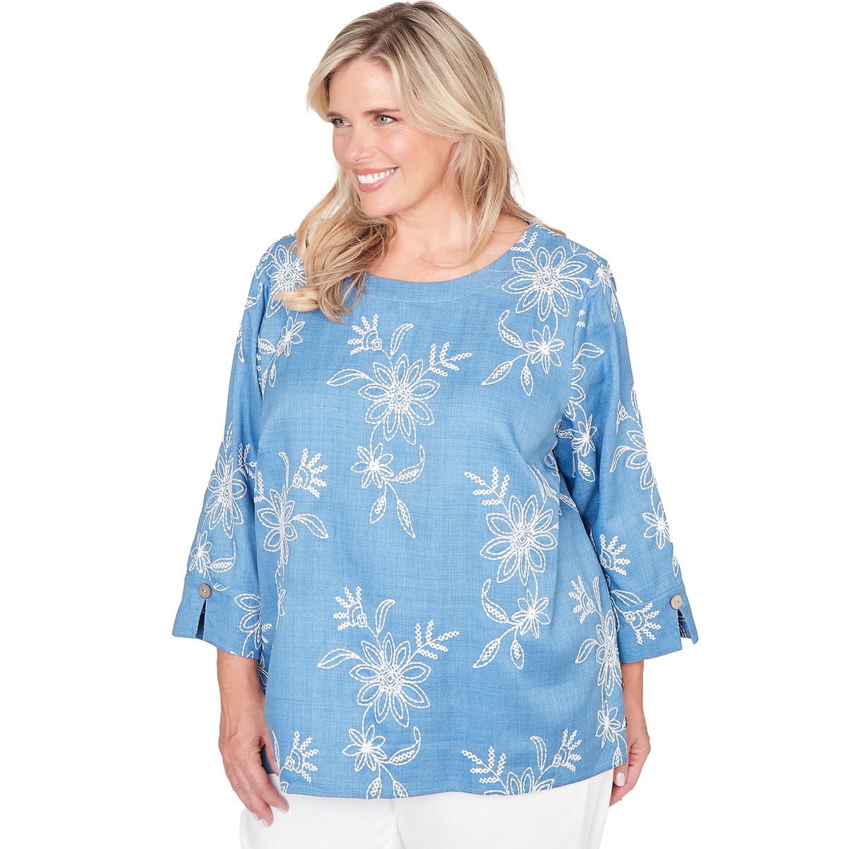 Dressbarn New | Alfred Dunner Tossed Floral Embroidered Top, Plus