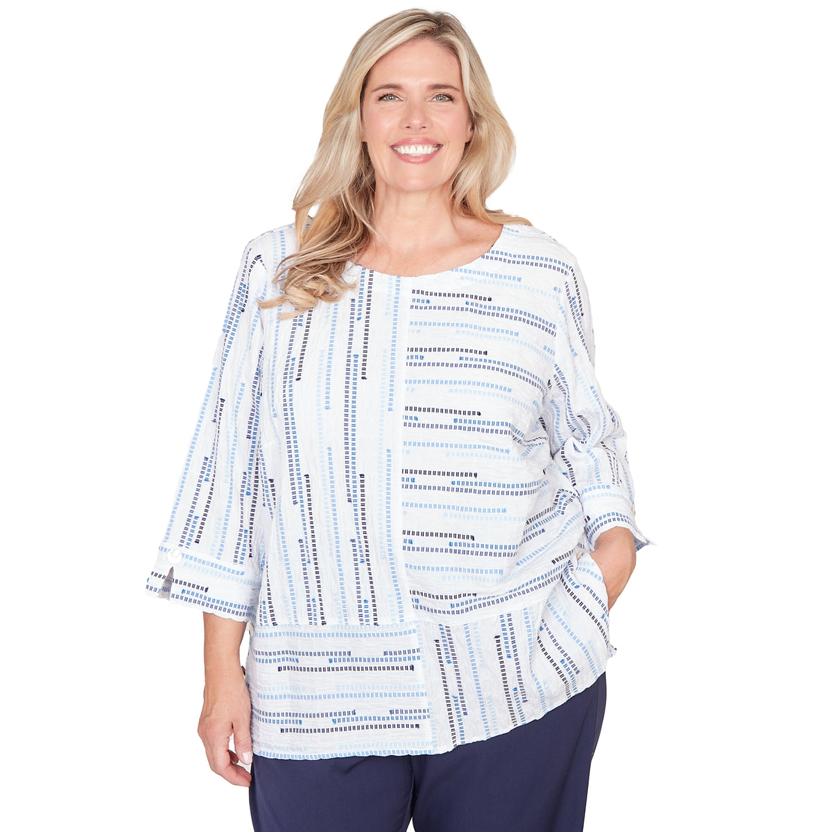 Dressbarn Popular | Alfred Dunner Spliced Jacquard Stripe Top, Plus