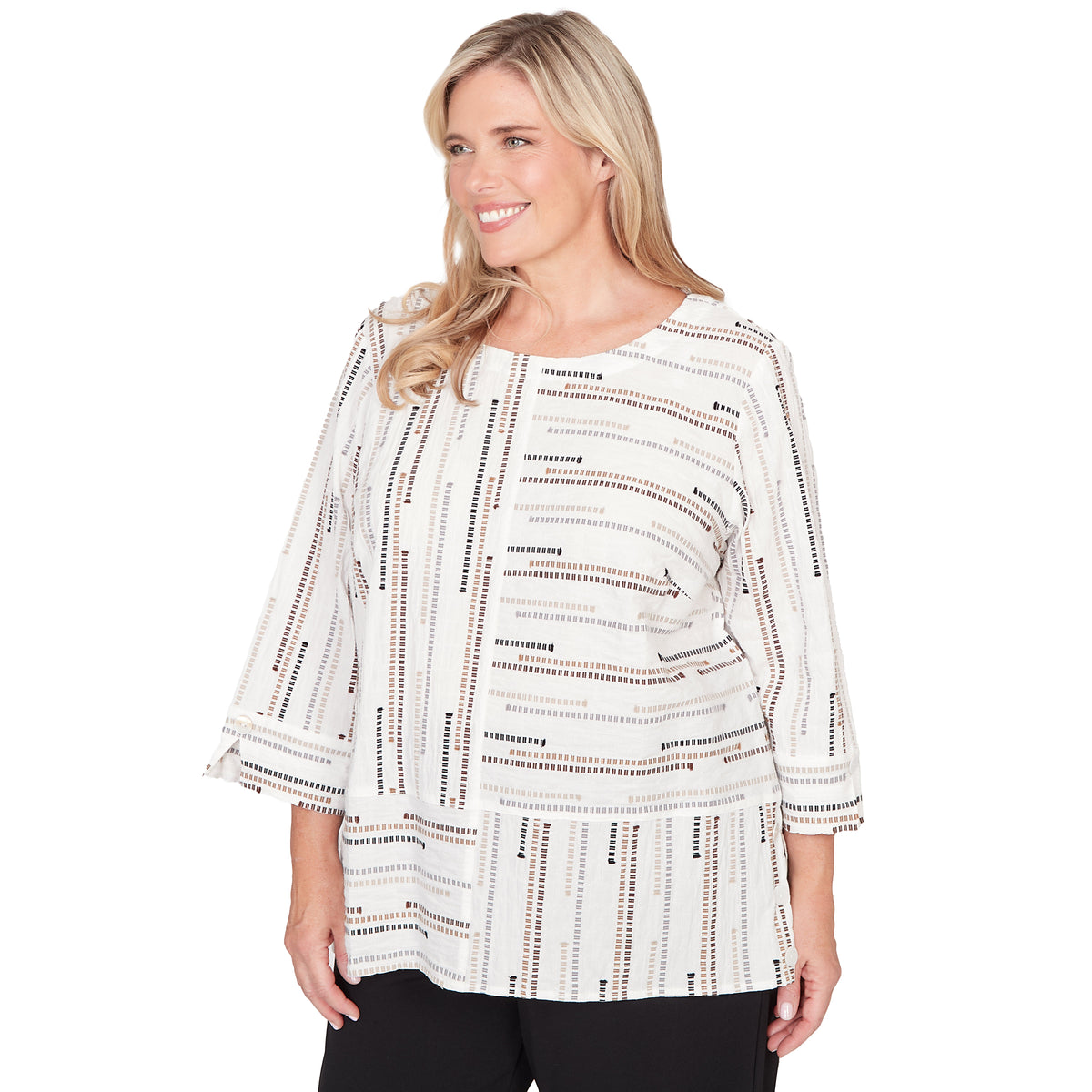 Dressbarn Popular | Alfred Dunner Spliced Jacquard Stripe Top, Plus
