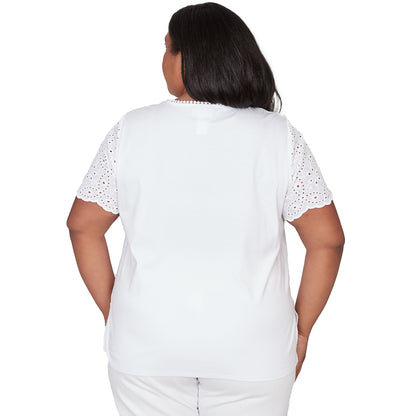 Dressbarn Trending | Alfred Dunner Solid Eyelet Sleeve Tee with Necklace, Plus