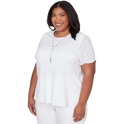Dressbarn Trending | Alfred Dunner Solid Eyelet Sleeve Tee with Necklace, Plus