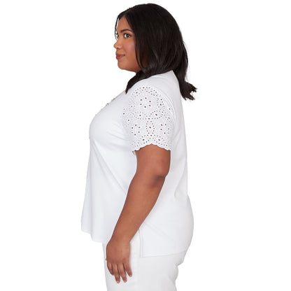 Dressbarn Trending | Alfred Dunner Solid Eyelet Sleeve Tee with Necklace, Plus