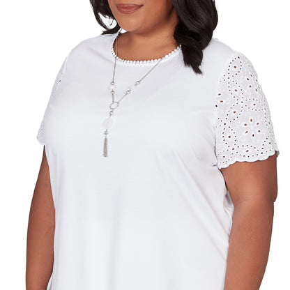 Dressbarn Trending | Alfred Dunner Solid Eyelet Sleeve Tee with Necklace, Plus